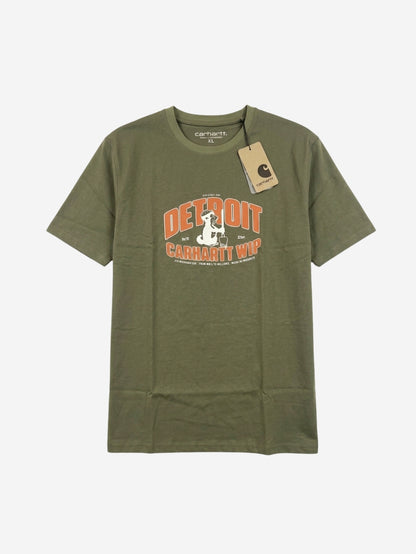 Men's 100% Cotton Crew Neck T-Shirt – Big Detroit (Yellow) (Dark Olive) | 180 GSM