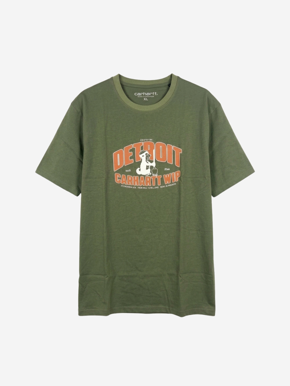 Men's 100% Cotton Crew Neck T-Shirt – Big Detroit (Orange) (Light Olive Green) | 180 GSM