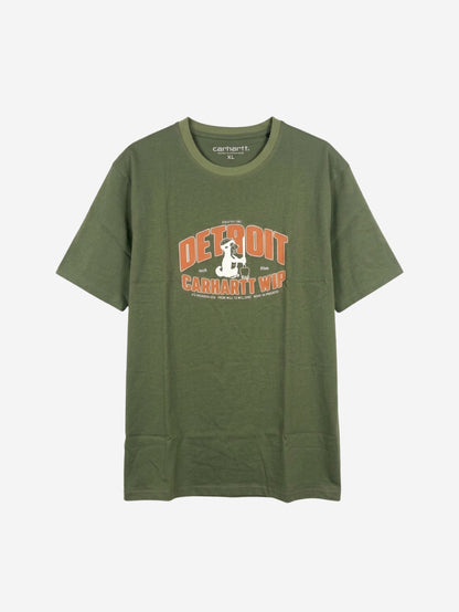 Men's 100% Cotton Crew Neck T-Shirt – Big Detroit (Orange) (Light Olive Green) | 180 GSM