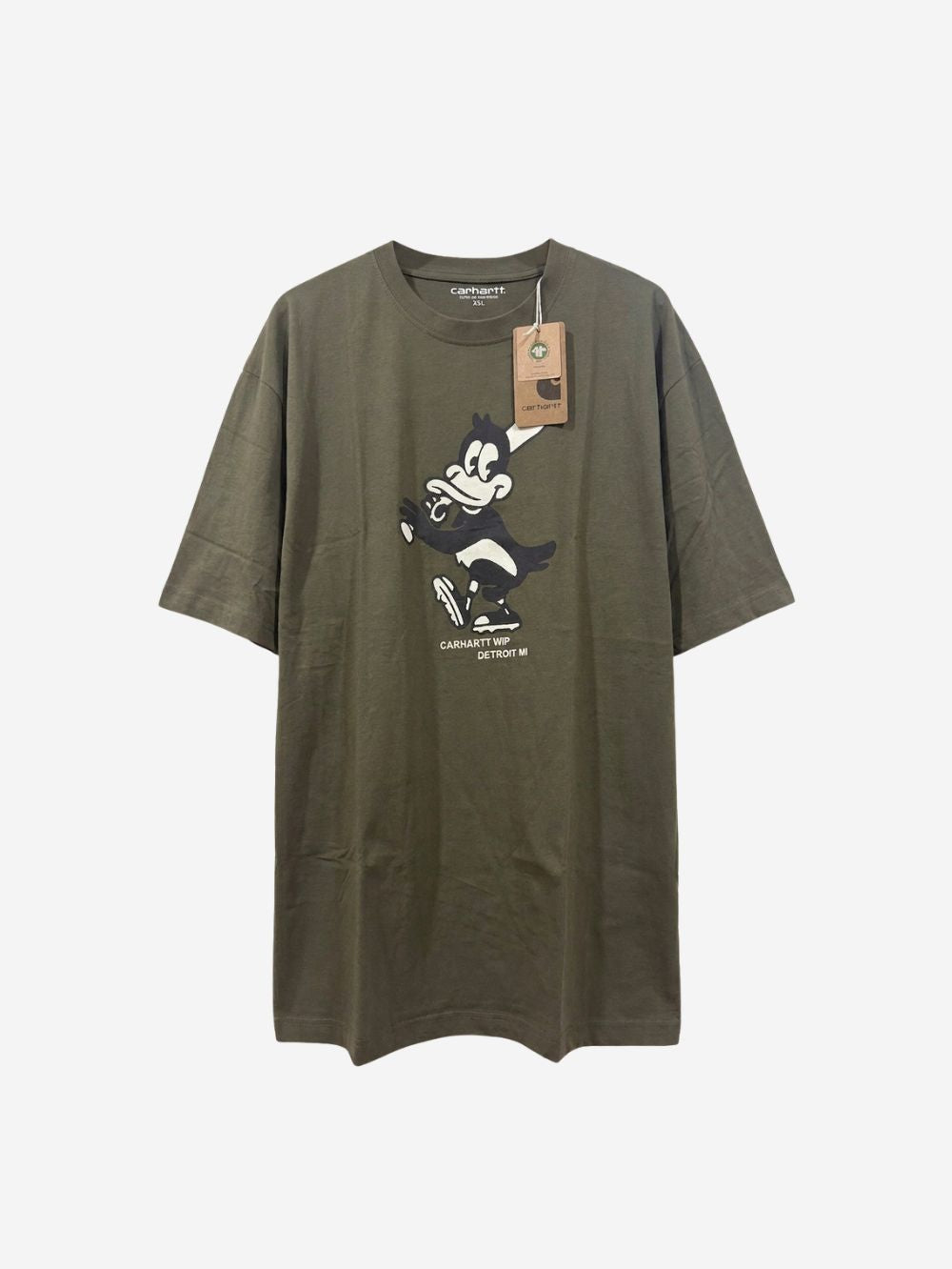 Men's 100% Cotton Crew Neck T-Shirt – Duck Print (Dark Olive) | 180 GSM