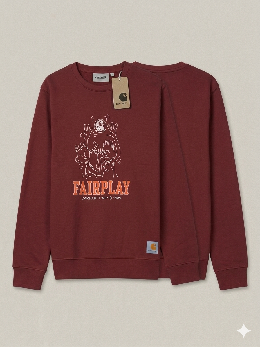 Wholesale Graphic Print Crewneck Sweatshirt - "Fairplay" Basketball Design (Maroon)