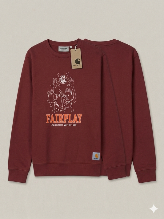 Wholesale Graphic Print Crewneck Sweatshirt - "Fairplay" Basketball Design (Maroon)