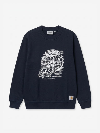 Men's Cotton-Poly Fleece Crew Neck Sweatshirt – Motorsports (Navy) | 320 GSM