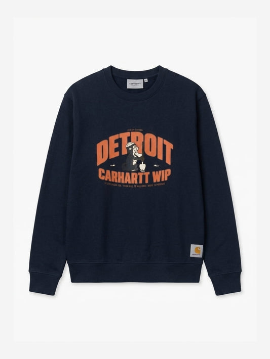 Men's Cotton-Poly Fleece Crew Neck Sweatshirt – Big Detroit Monkey (Black) | 320 GSM