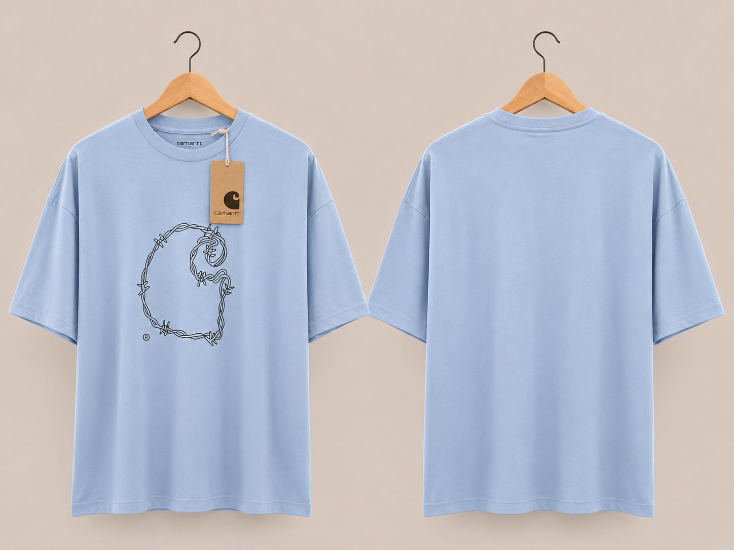 Wholesale  Carhartt Light Blue Oversized T-Shirt – Front & Back View